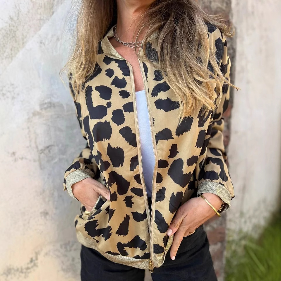 Leopard Print Zip-Up Bomber Jacket
