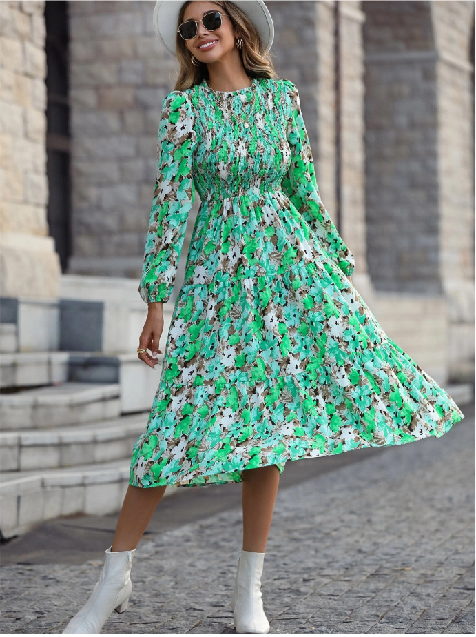 Floral Tiered Ruffle Dress Long Sleeve Sweet Style