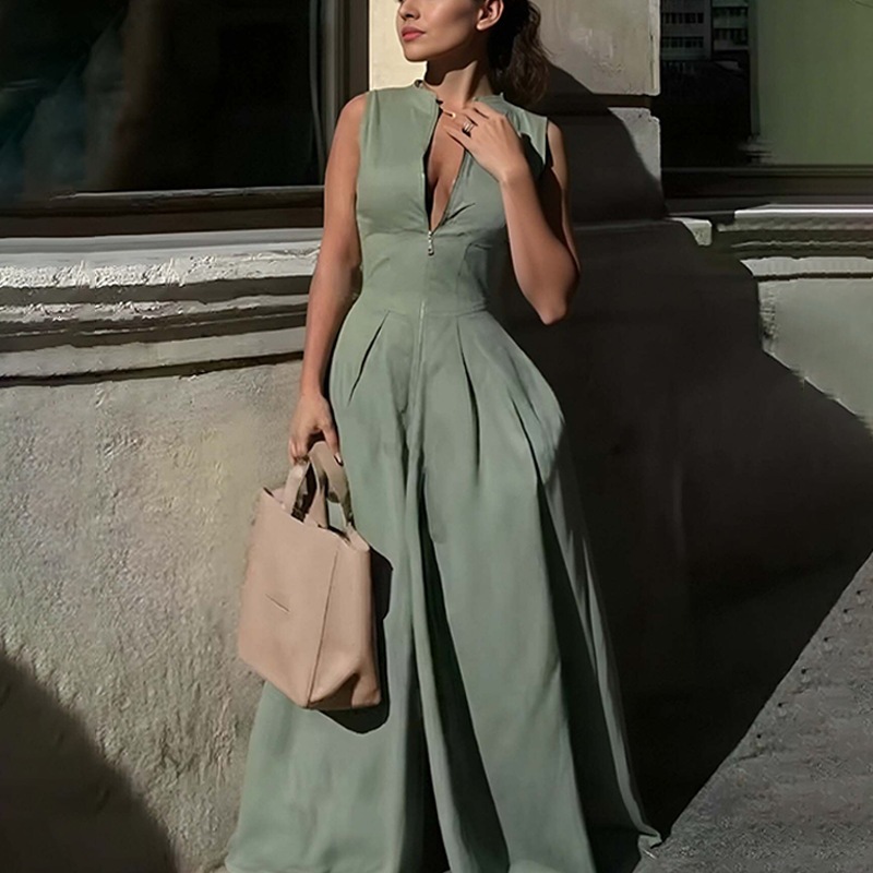 Women's High-Waist Sleeveless Wide-Leg Jumpsuit