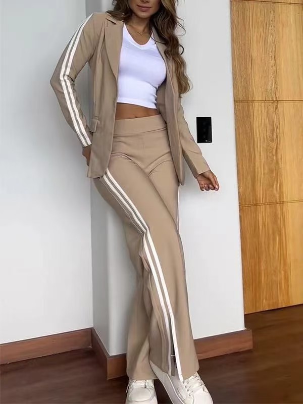 Women's Casual Lapel Blazer & Wide-Leg Pants Two-Piece Set