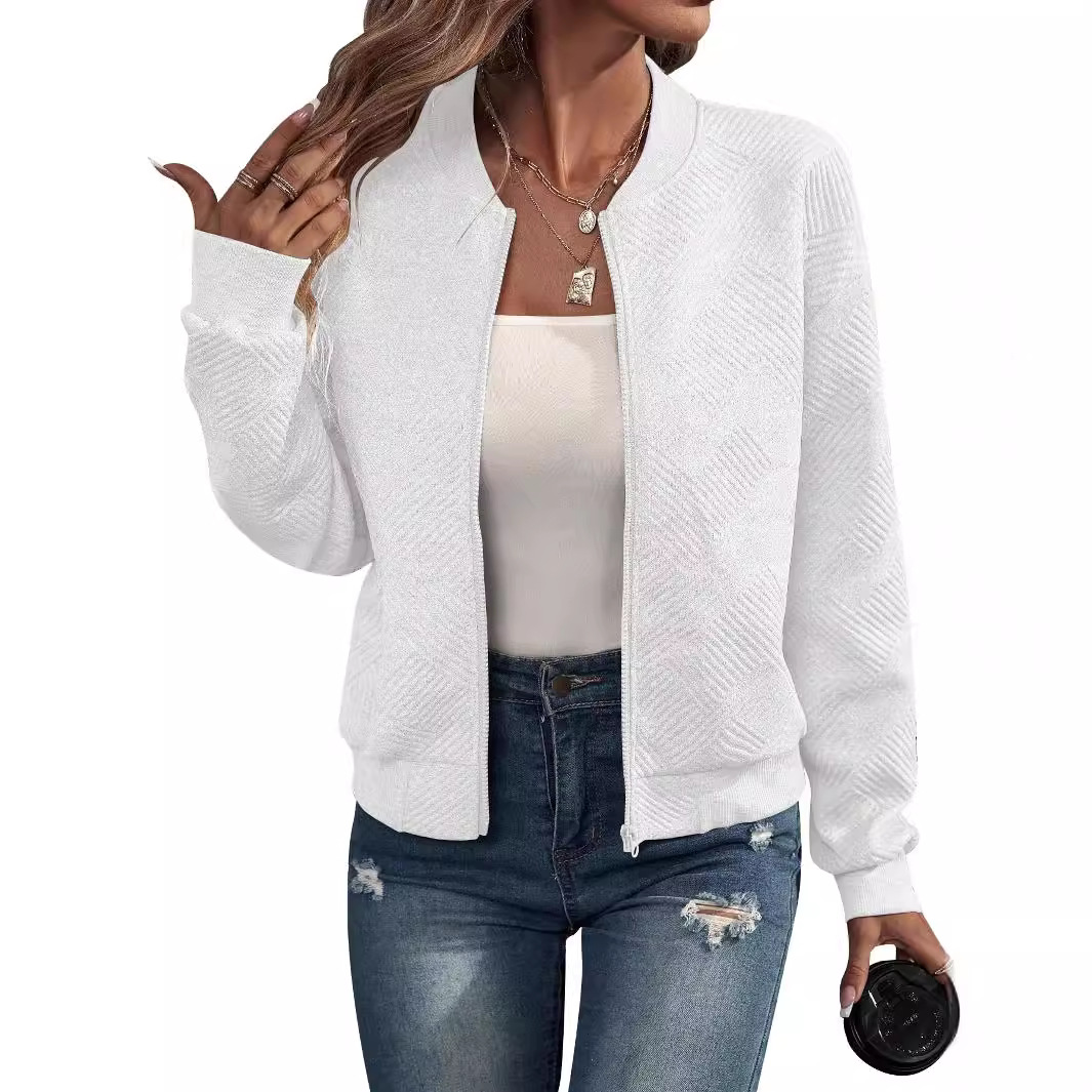 Women's Solid Zip-Up Baseball Collar Casual Jacket
