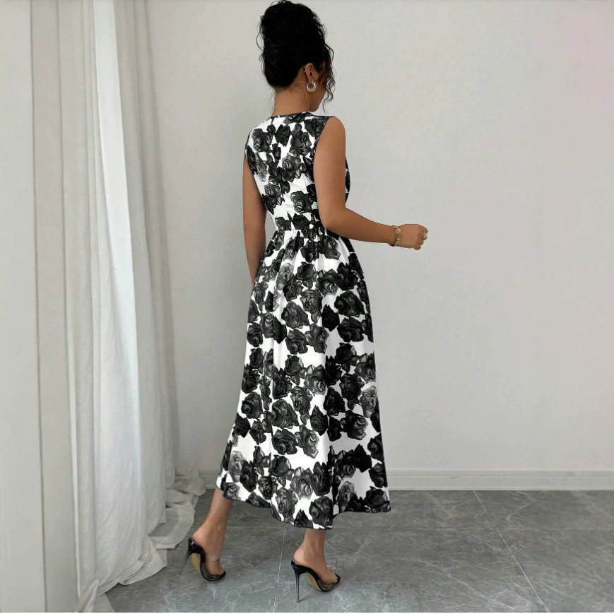 Printed Sleeveless A-Line Midi Dress
