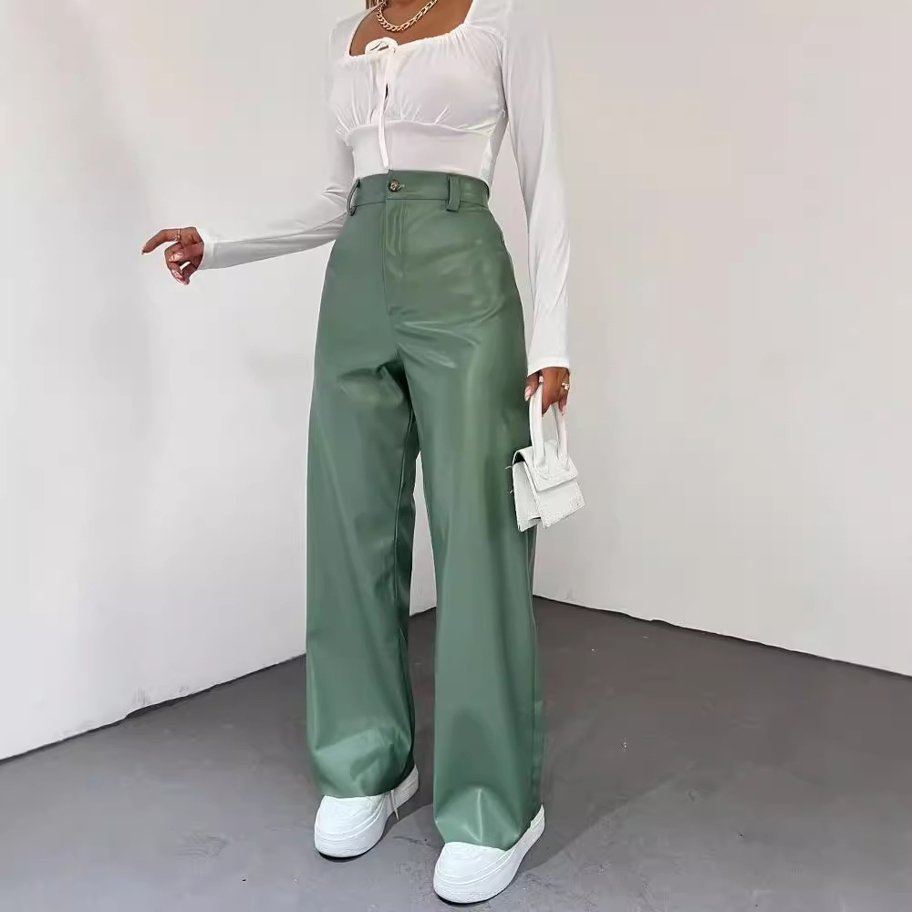 High-Waist Straight-Leg Faux Leather Pants