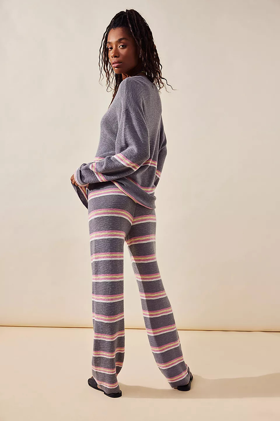 Women's Striped Sweater and Pants Set Crew Neck Long Sleeve Relaxed Fit