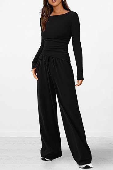 Women's Asymmetric Long Sleeve Top & Wide Leg Pants Set