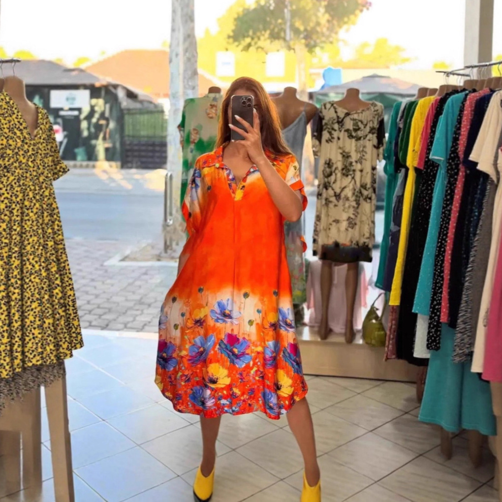 Floral Print Collared Short Sleeve Pocket Dress