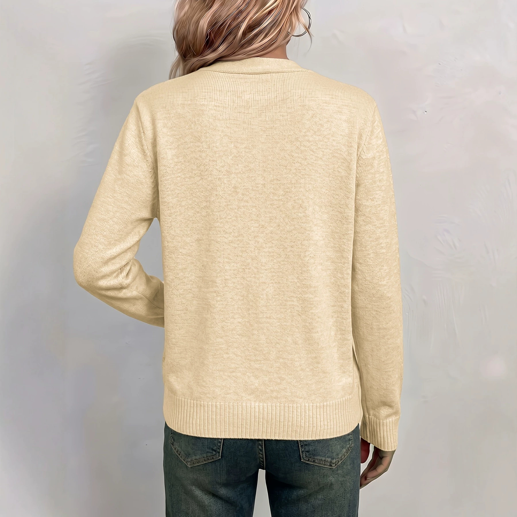 Women's Button-Up Ribbed Knit Cardigan with Pockets