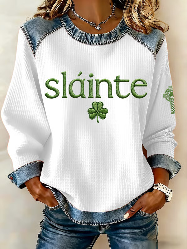 Women's Heart & Botanical Letter Print Crewneck Sweatshirt