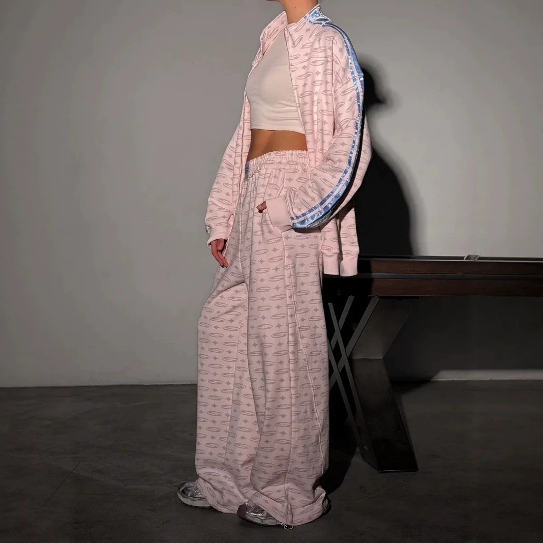 Women's Colorblock Long Sleeve Jacket and Pants Two-Piece Set