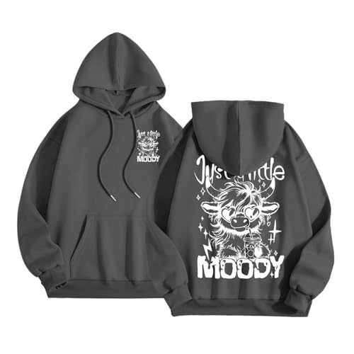 Women's Moody Letter Print Hoodie with Bull Head Sunglasses Graphic