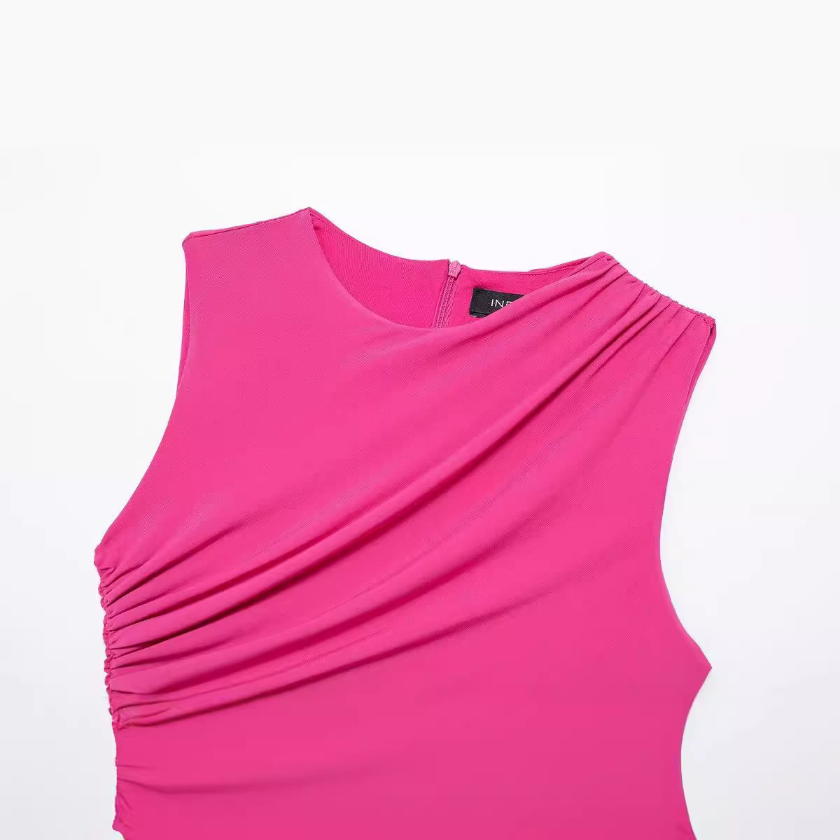 Women's Slim Fit Pleated Midi Dress Sleeveless Round Neck