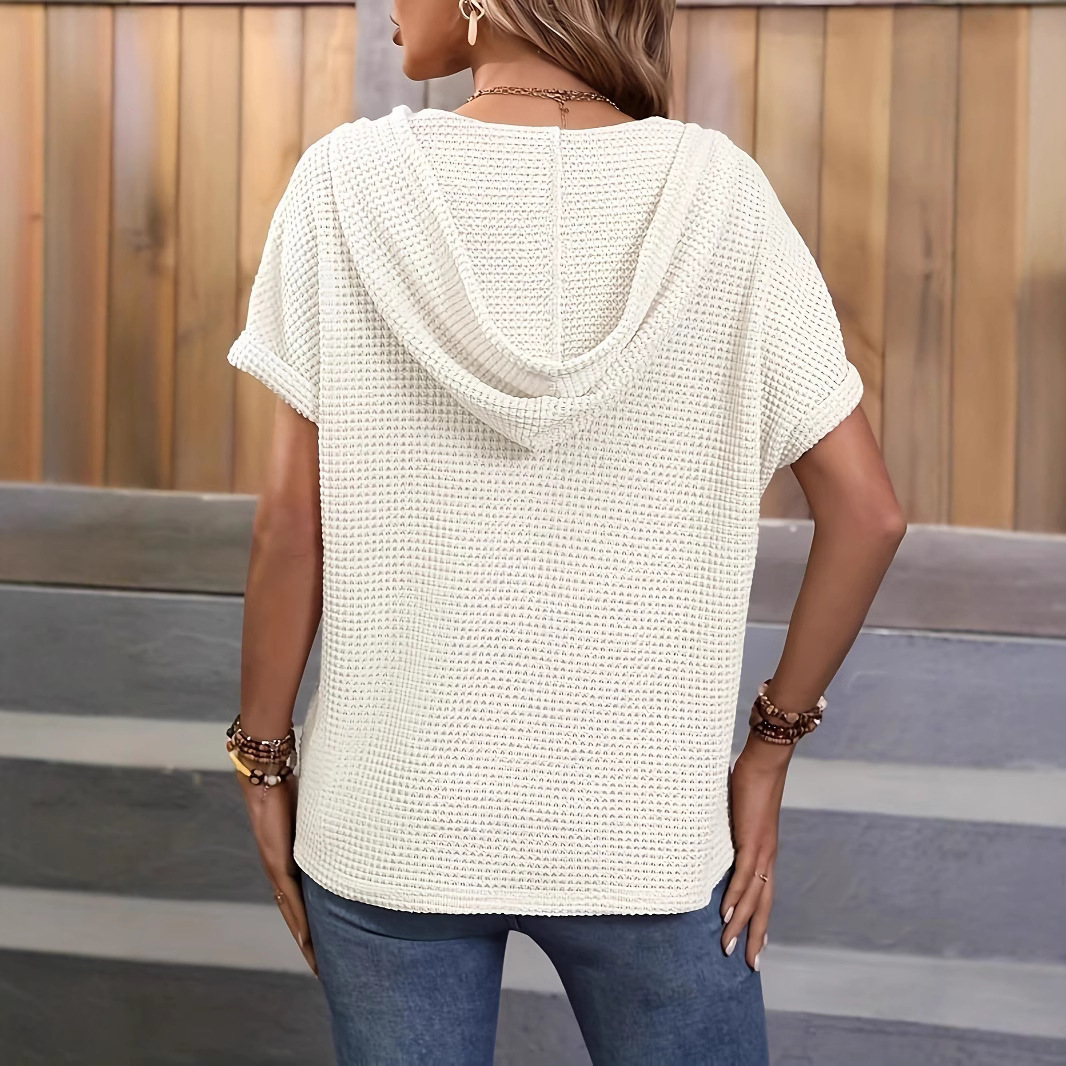 Women's Solid Button Short-Sleeve Top
