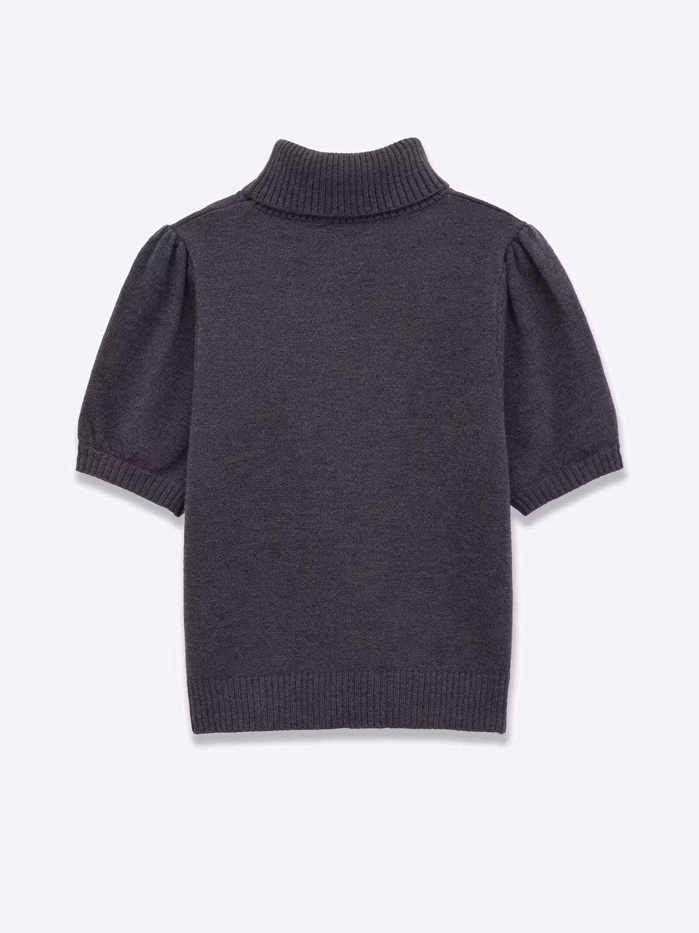 Women's Gray High Neck Short Sleeve Knit Top