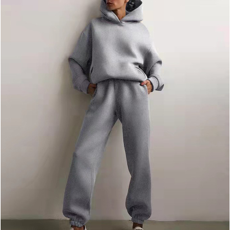 Women's Solid Hoodie and Pants Set Casual Two-Piece
