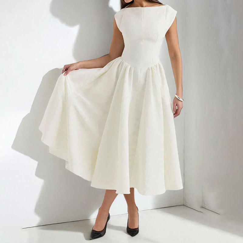 French Style Midi Dress for Women Summer Sleeveless High Waist