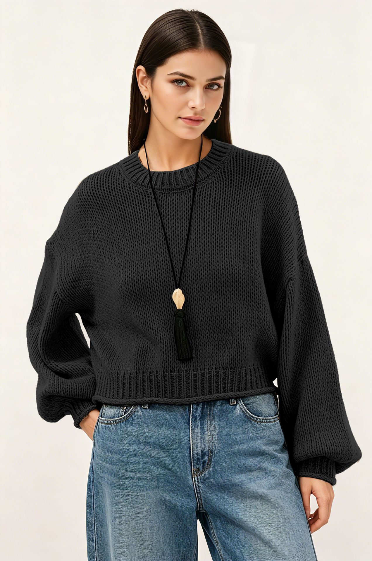 Women's Loose Crewneck Pullover Sweater Casual Knit Top