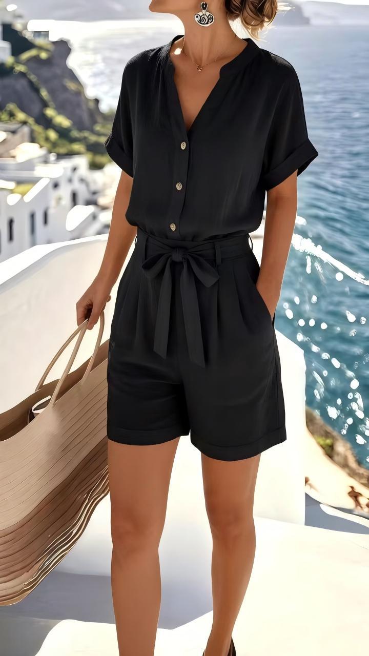 Women's Linen-Cotton Breathable Loose Casual Shirt and Shorts Two-Piece Set