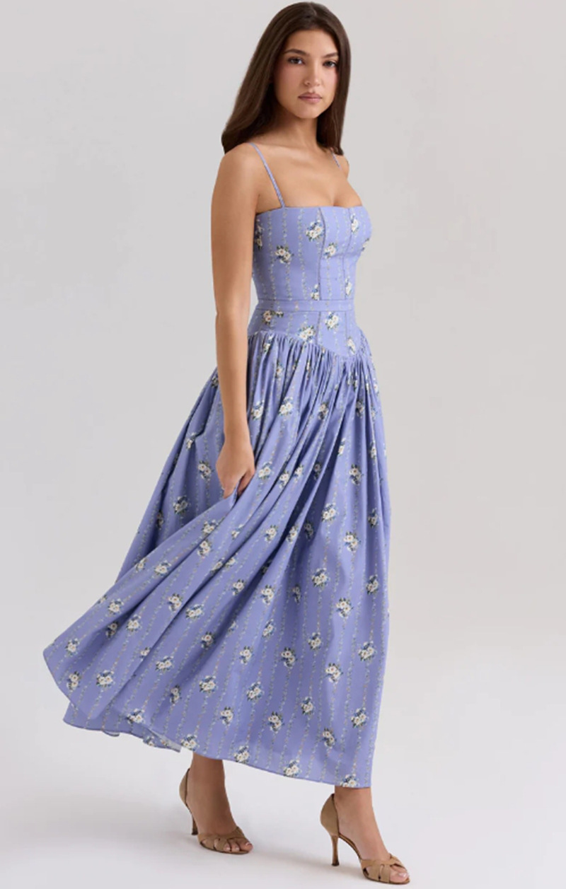 Floral Sleeveless Slip Dress Slimming Elegant Midi Dress for Women