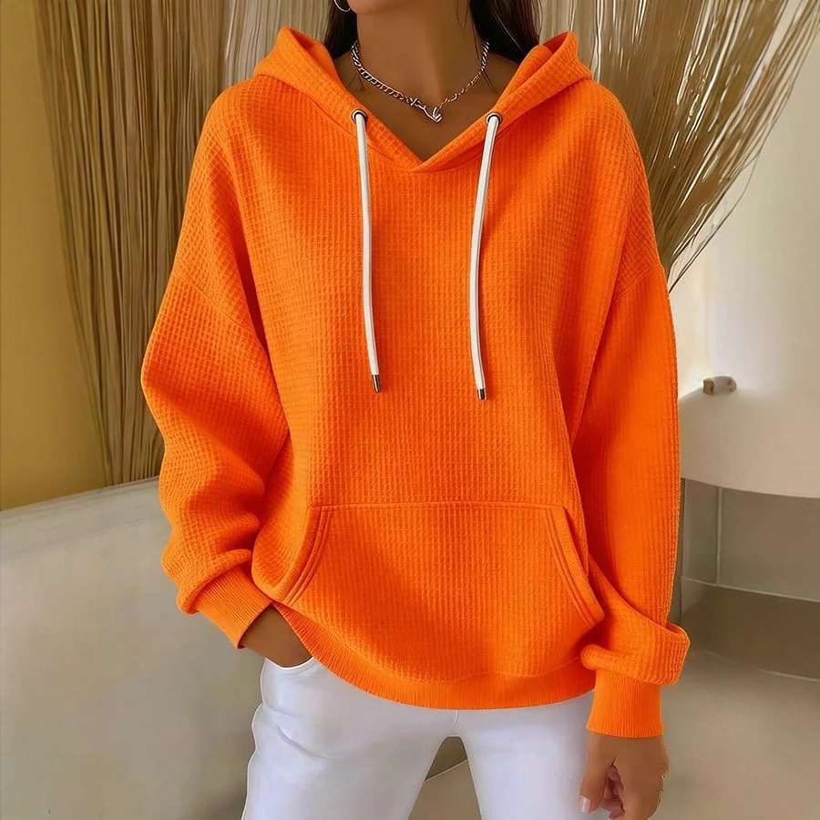 Solid Color Drawstring Hooded Pullover Sweatshirt