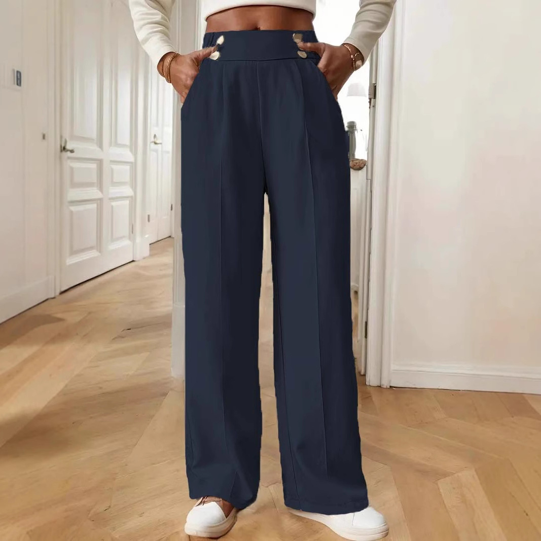 High-Waist Wide-Leg Straight Pants for Women Solid Color