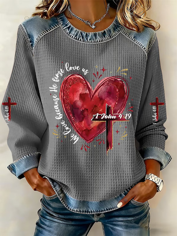 Women's Heart Cross Letter Print Crewneck Sweatshirt