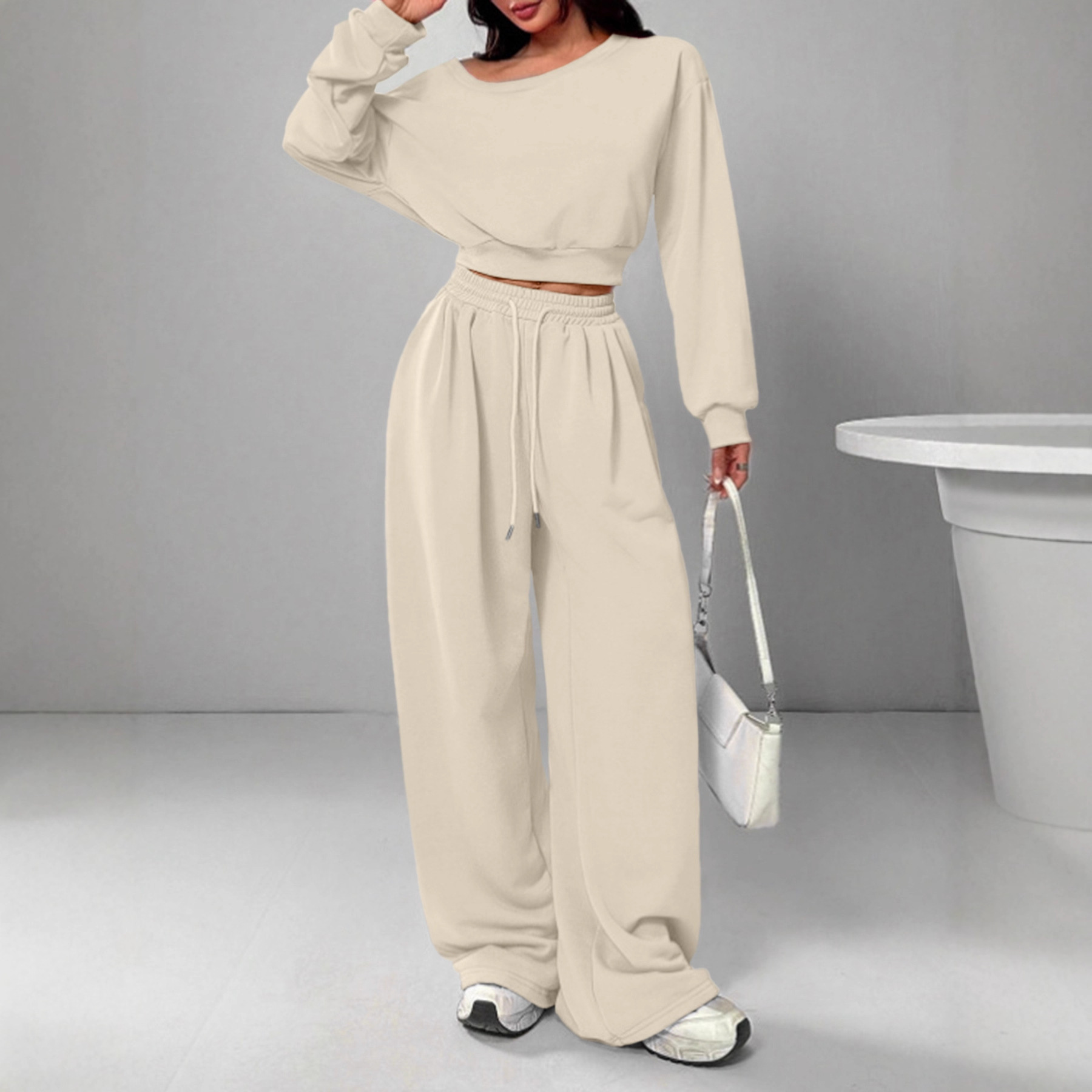 Off-Shoulder Fleece-Lined Two-Piece Sweatsuit Set