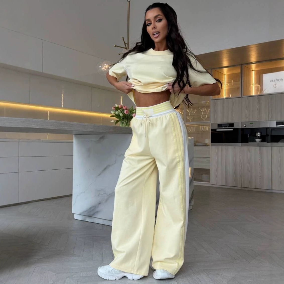 Women's Color-Block Side-Stripe Short-Sleeve Tee & Pants Set