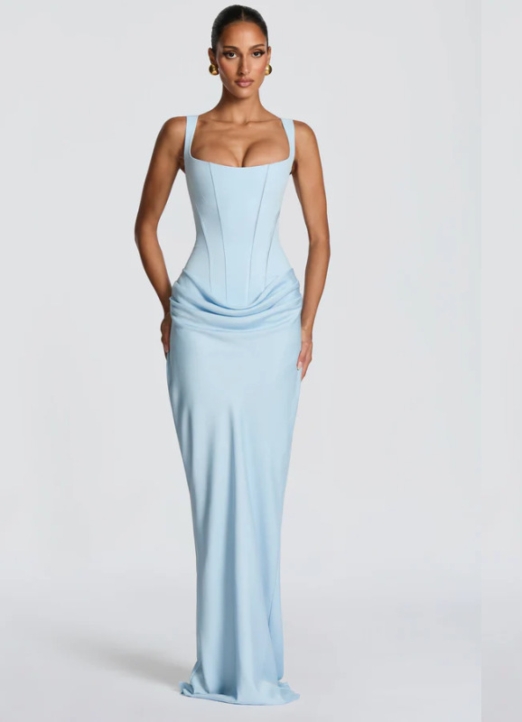 Women's Sleeveless Bodycon Maxi Dress with Corset Detail