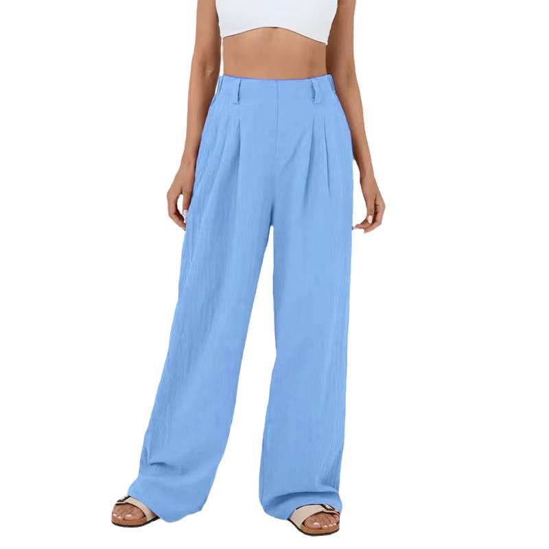 Women's Cotton High-Waist Wide-Leg Casual Pants