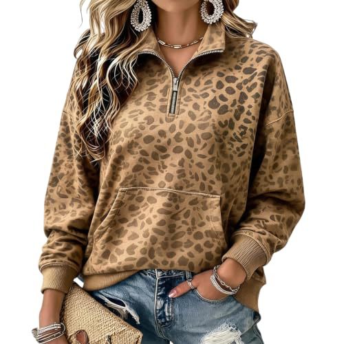 Leopard Polka Dot Print Half-Zip Stand Collar Hoodie