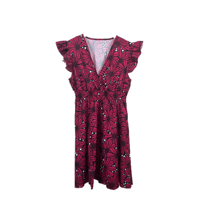 Women's Sleeveless V-Neck Floral Print A-Line Short Dress