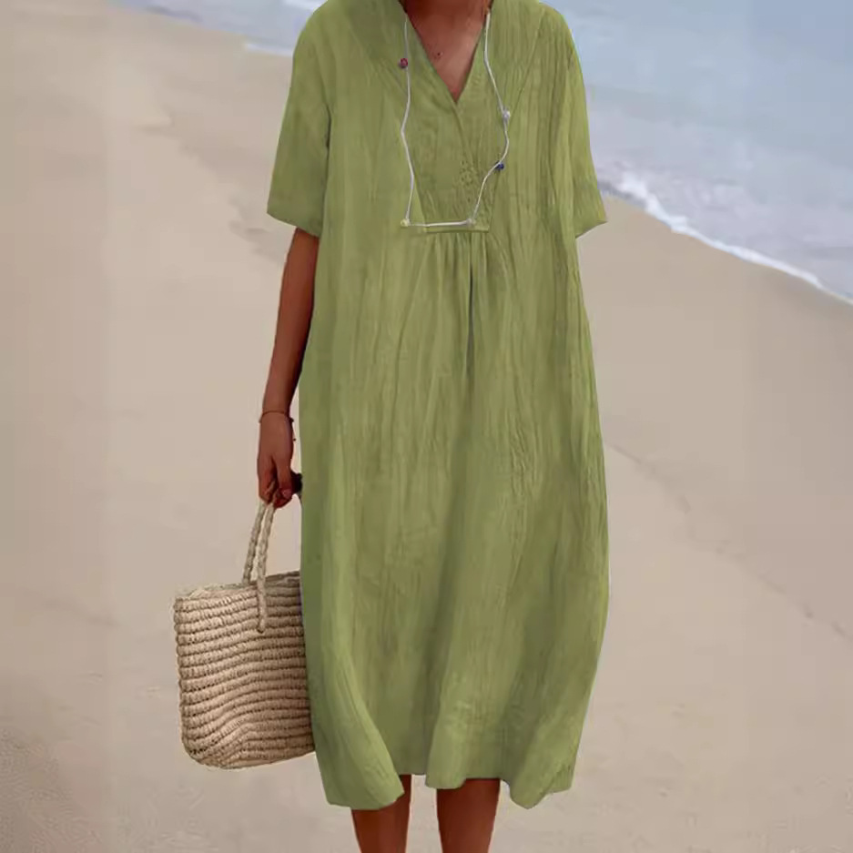 Women's Casual Slimming Solid Color Cotton Linen Dress