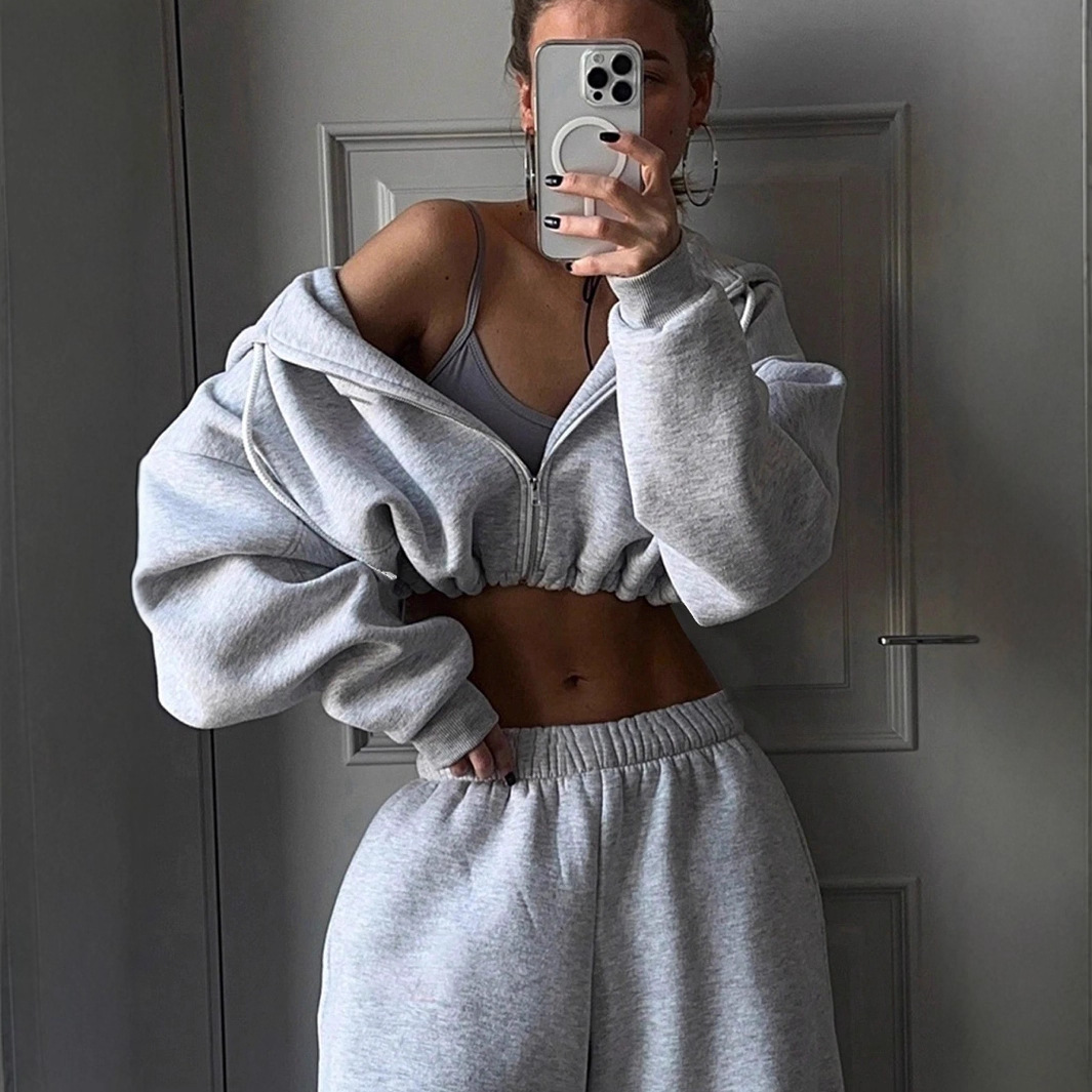 Women's Long Sleeve Zip-Up Sweatsuit Two-Piece Set