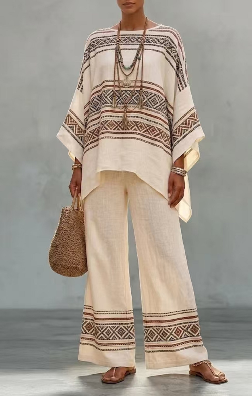 Bohemian Print Batwing Sleeve Two-Piece Set