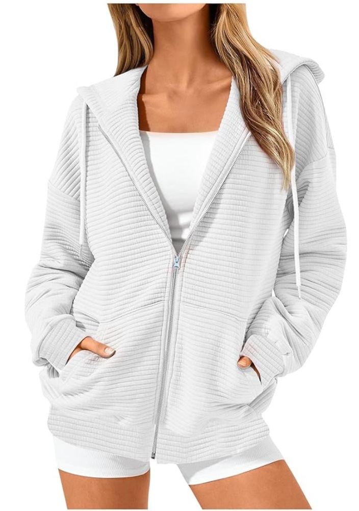 Long Sleeve Solid Color Zip-Up Hoodie with Pockets