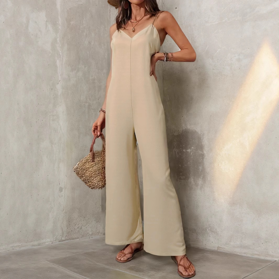 Women's Solid Sleeveless Wide-Leg Jumpsuit