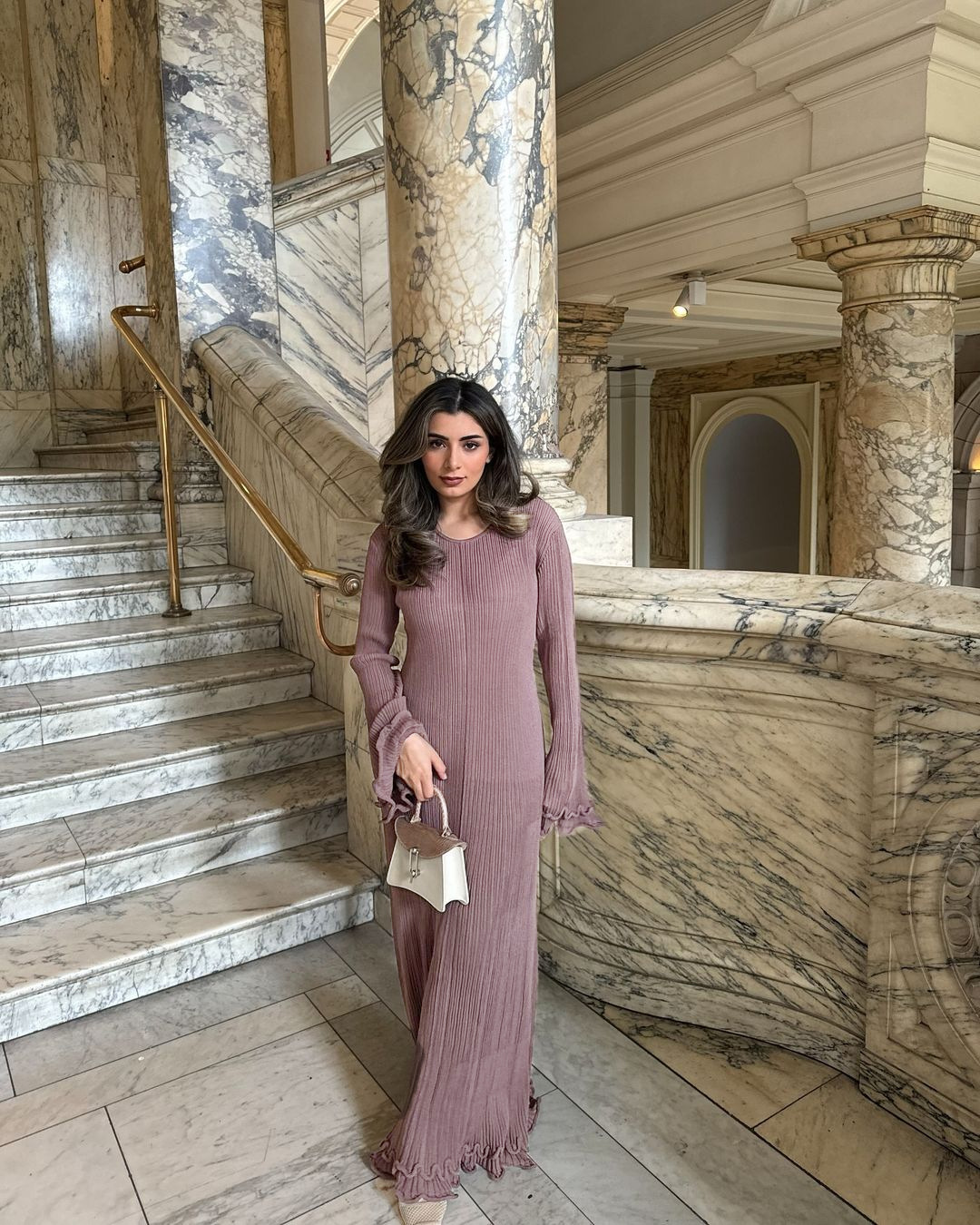 Solid Crewneck Long Sleeve Ruffle Trim Slim Fit Dress