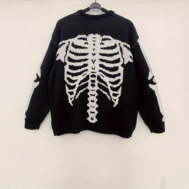 Colorblock Skull Jacquard Knit Sweater
