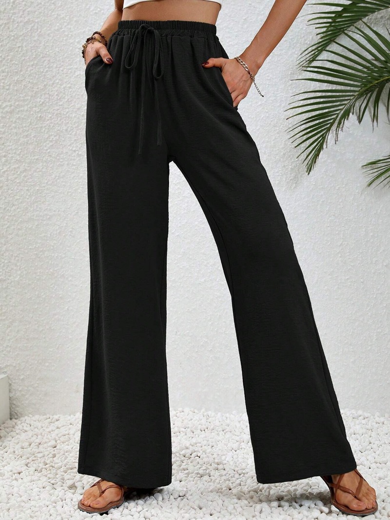 Women's Solid Color Wide-Leg Floor-Length Casual Pants