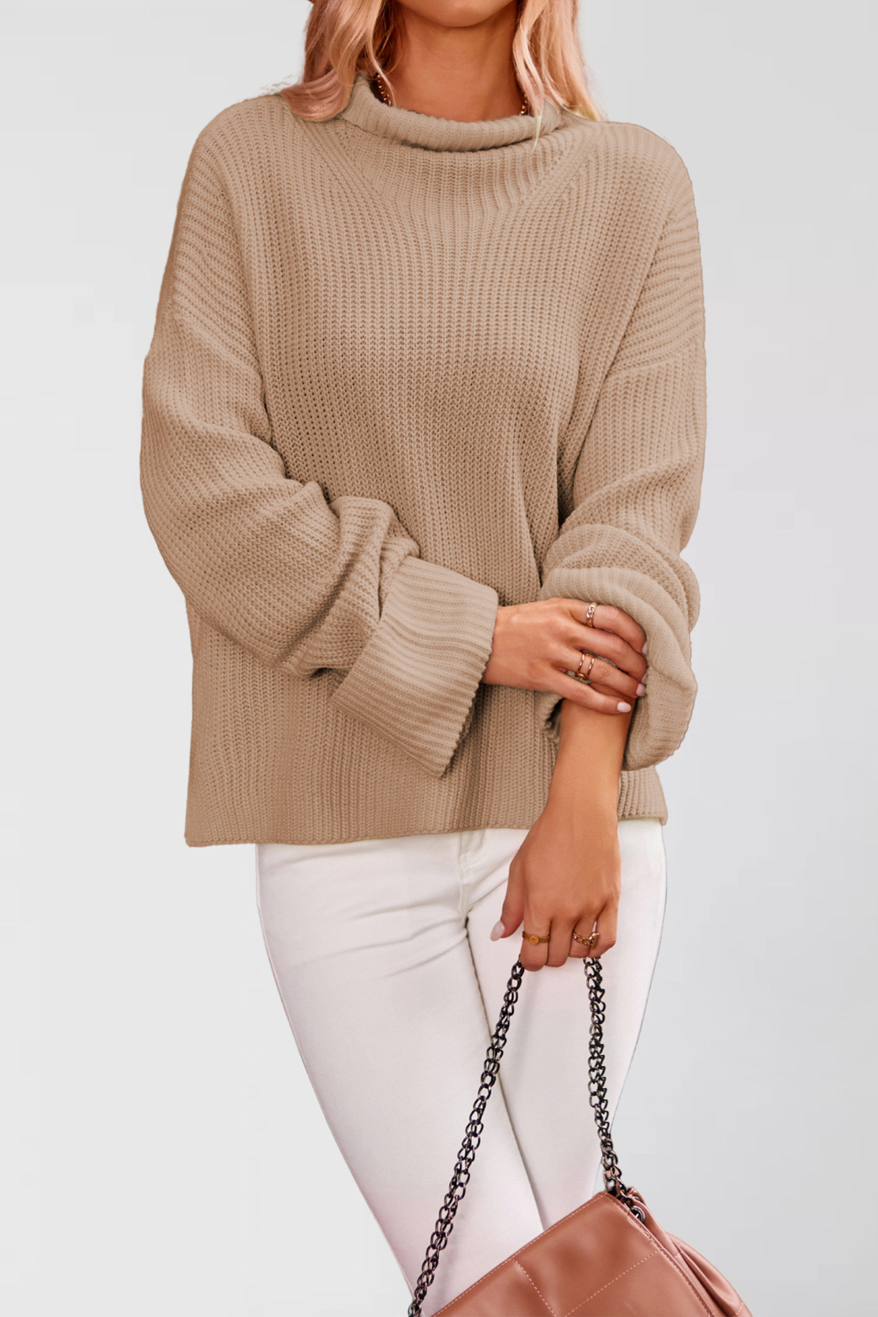 Women's Solid Color Flared Sleeve Crewneck Knit Sweater