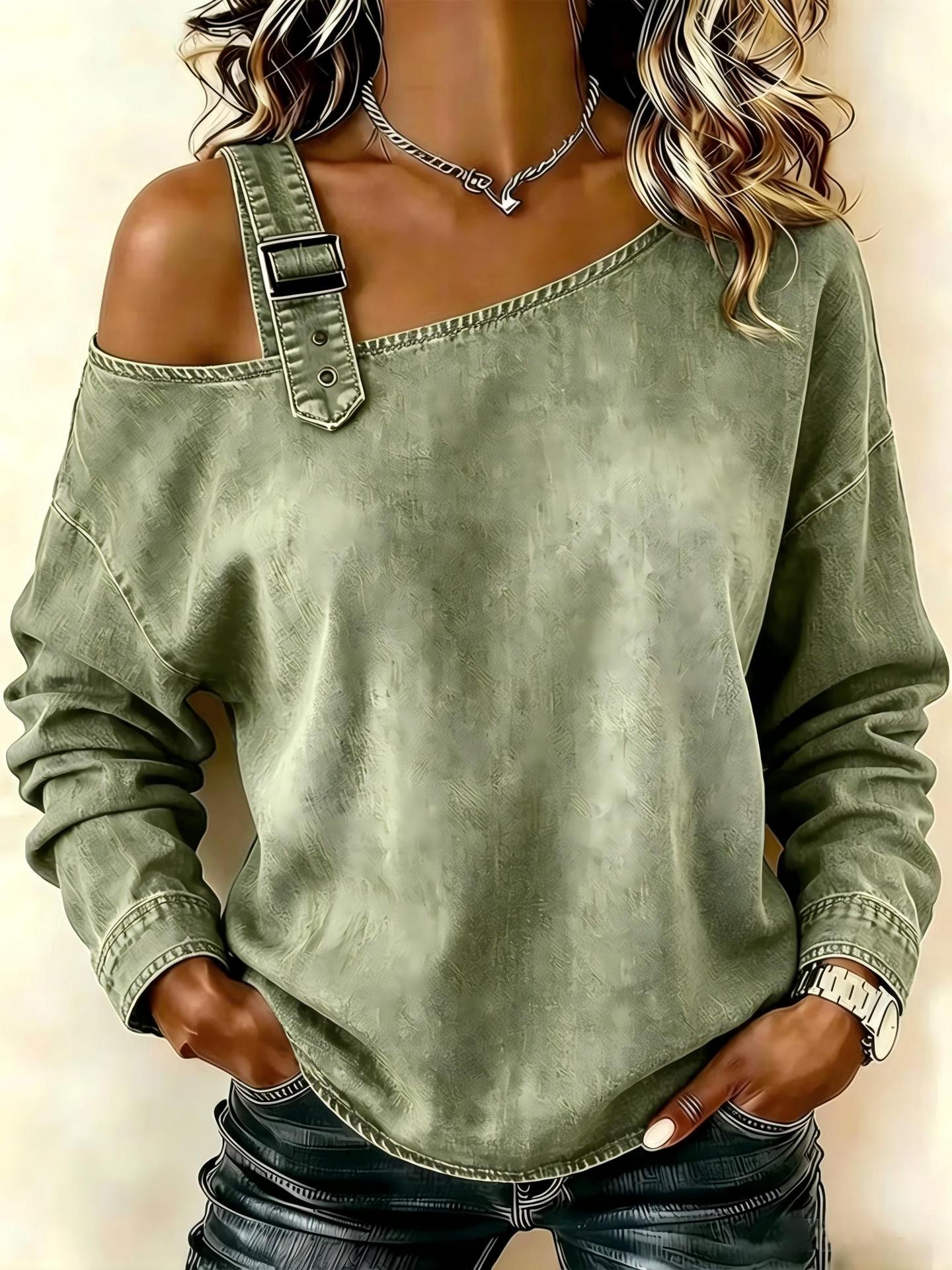 Gradient Wash Digital Print Crewneck Long-Sleeve Pullover Sweatshirt