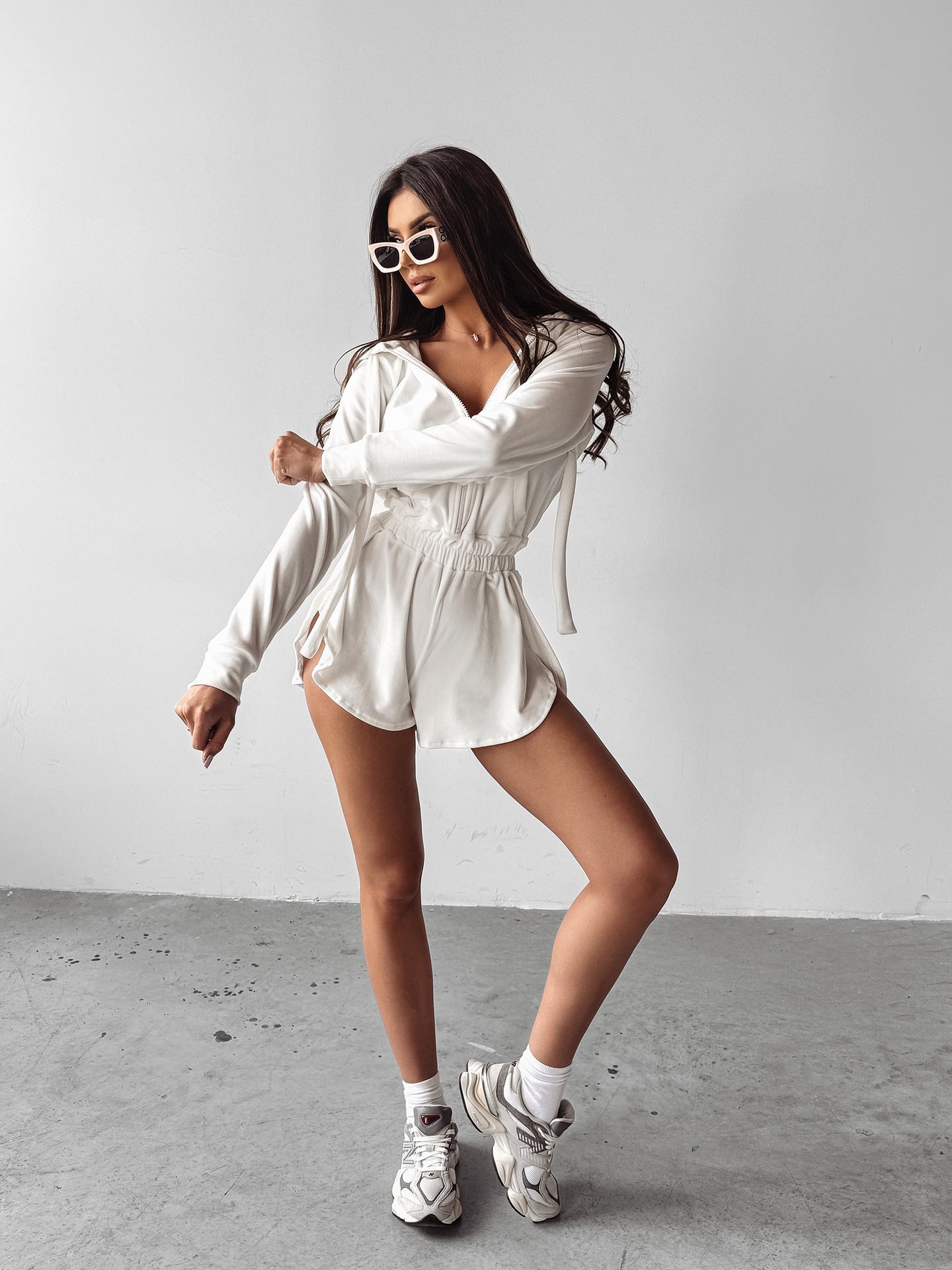 Women's Velvet Zip-Up Hoodie and Shorts Set Long Sleeve