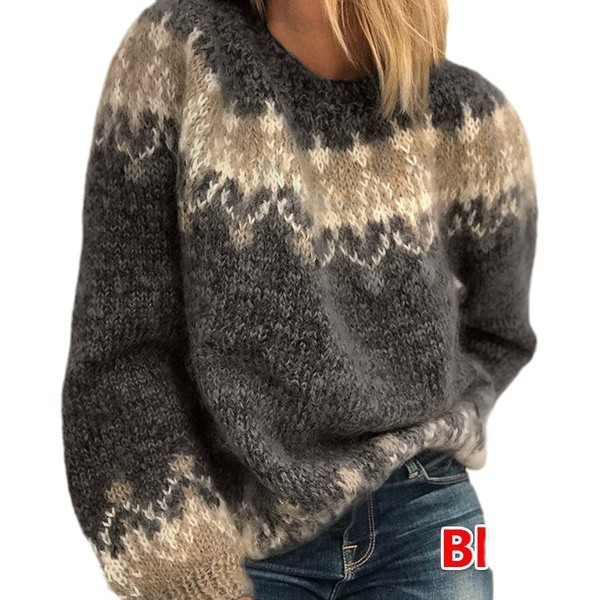 Women's Loose Mohair Chunky Knit Jacquard Sweater
