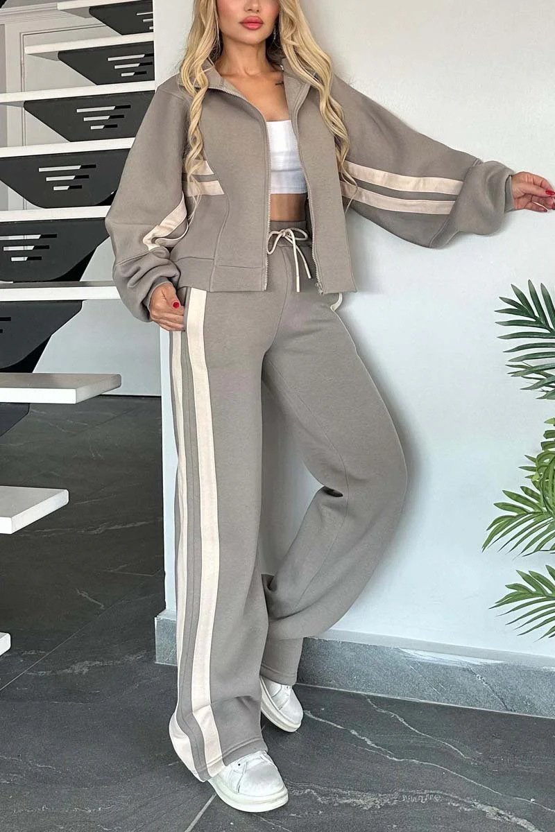 Y2K Striped Zip-Up Hoodie and Pants Set Women's Casual Tracksuit