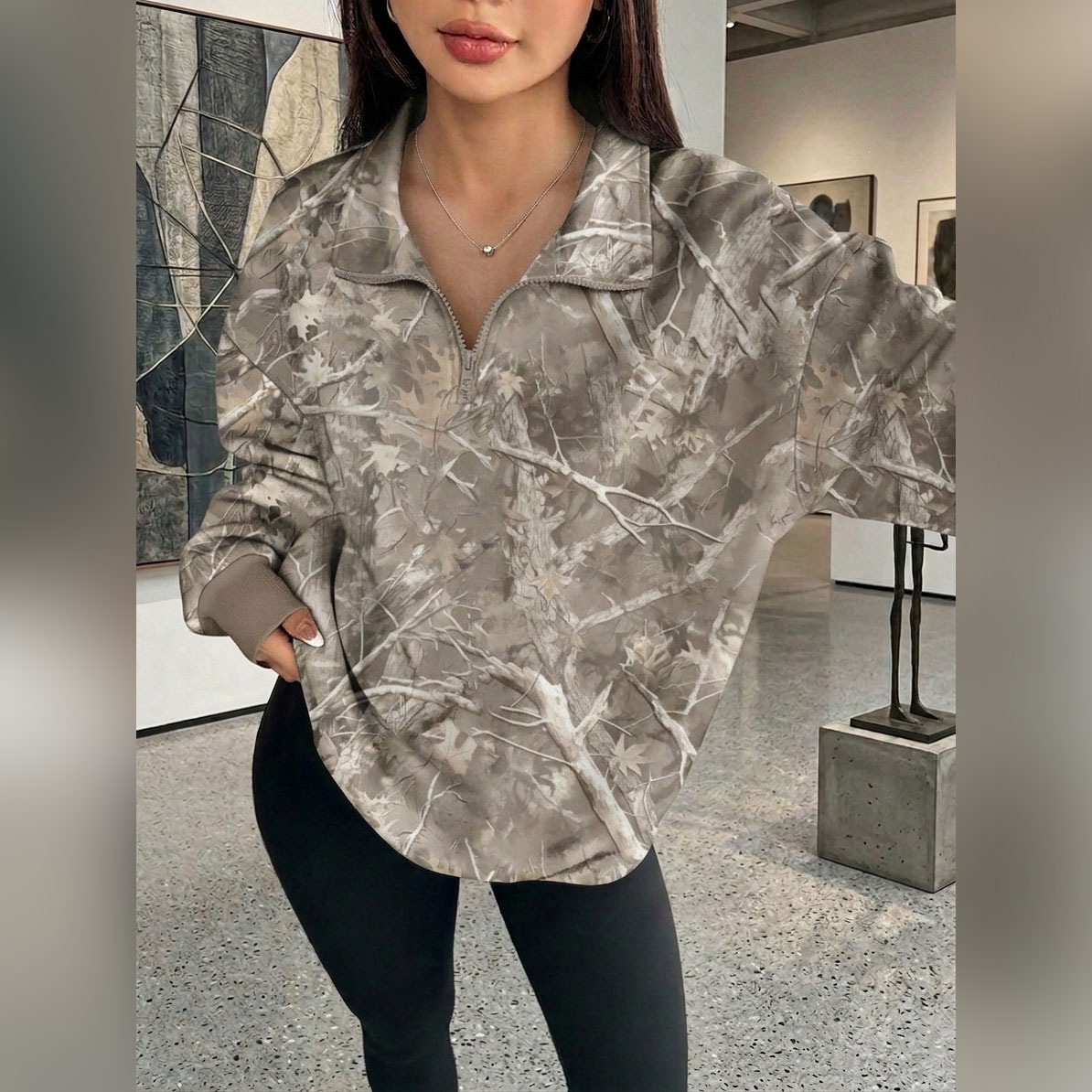 Women's Printed Loose Collared Sweatshirt