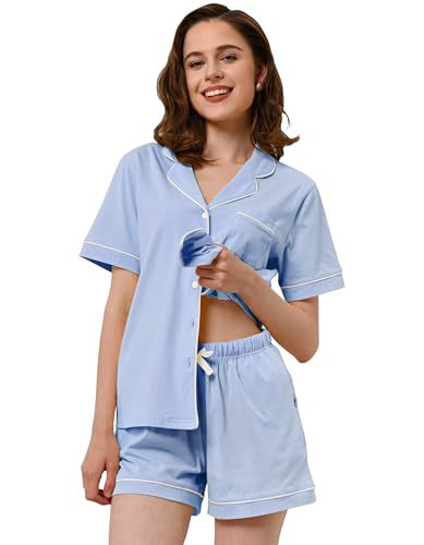 Women's Cuban Collar Short Sleeve Button Lounge Set