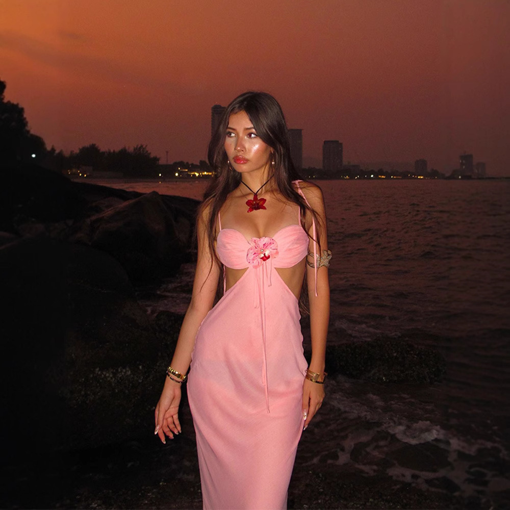 Women's Sleeveless Chiffon Pleated Midi Dress with Lapel Collar