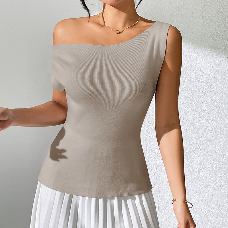 Solid Sleeveless Knit Top - Slim Fit Off-Shoulder Design