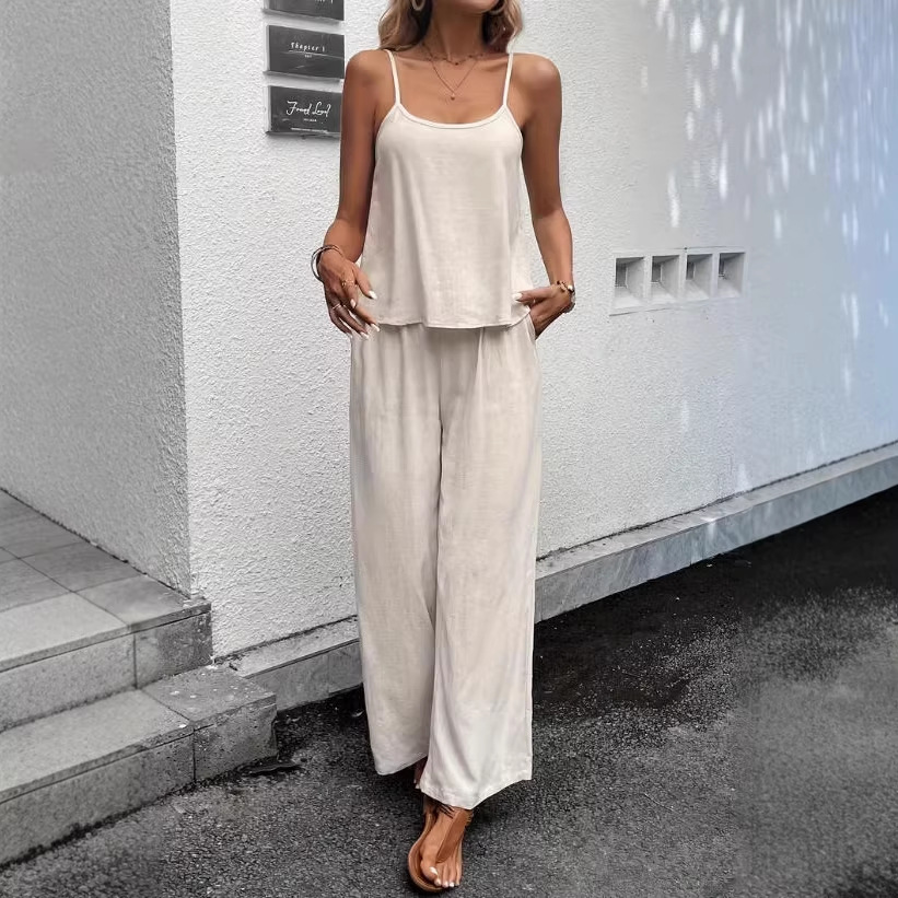 Women's Solid Color Cami Top and Pants Casual Vacation Set