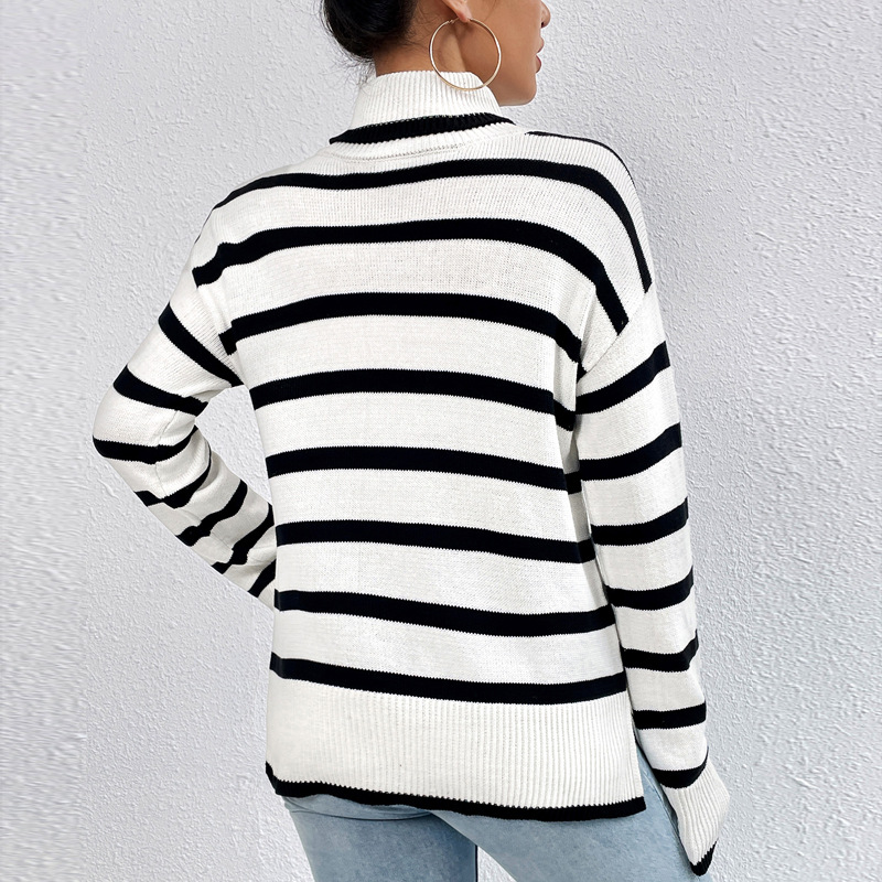 Women's Loose Striped Turtleneck Knit Sweater